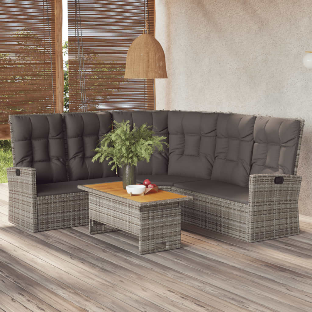 Divano Angolare Reclinabile con Cuscini in Polyrattan Grigio | homemem39