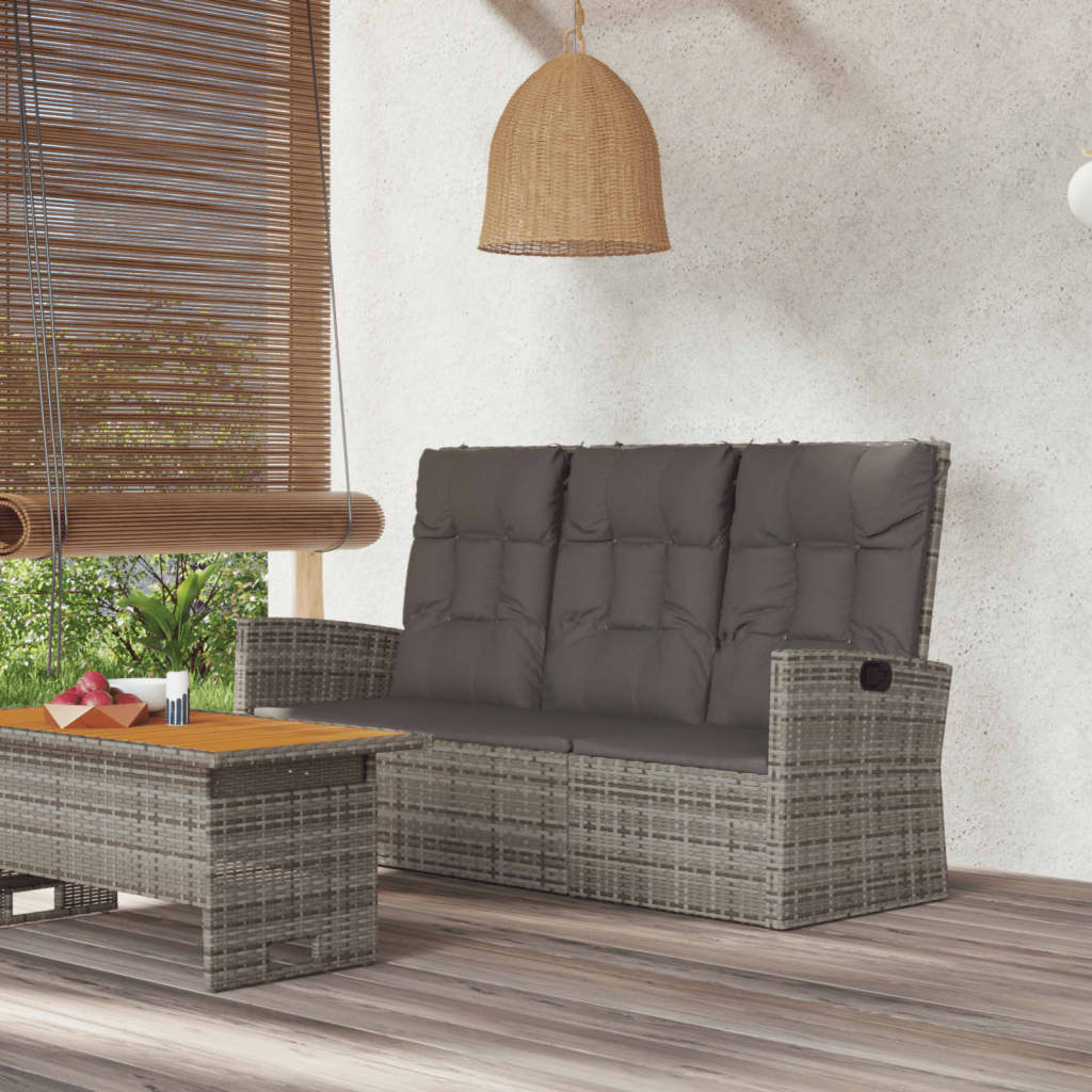 Panca Giardino Reclinabile con Cuscini 173cm Polyrattan Grigio | homemem39