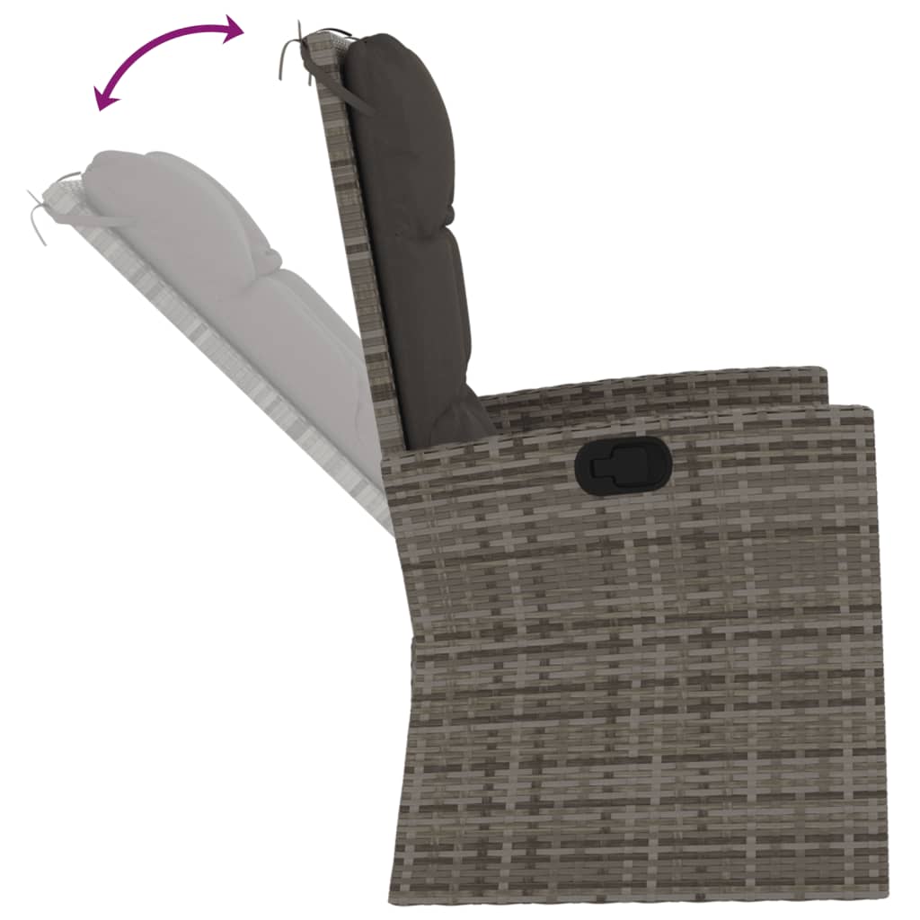 Panca Giardino Reclinabile con Cuscini 118cm Polyrattan Grigio | homemem39
