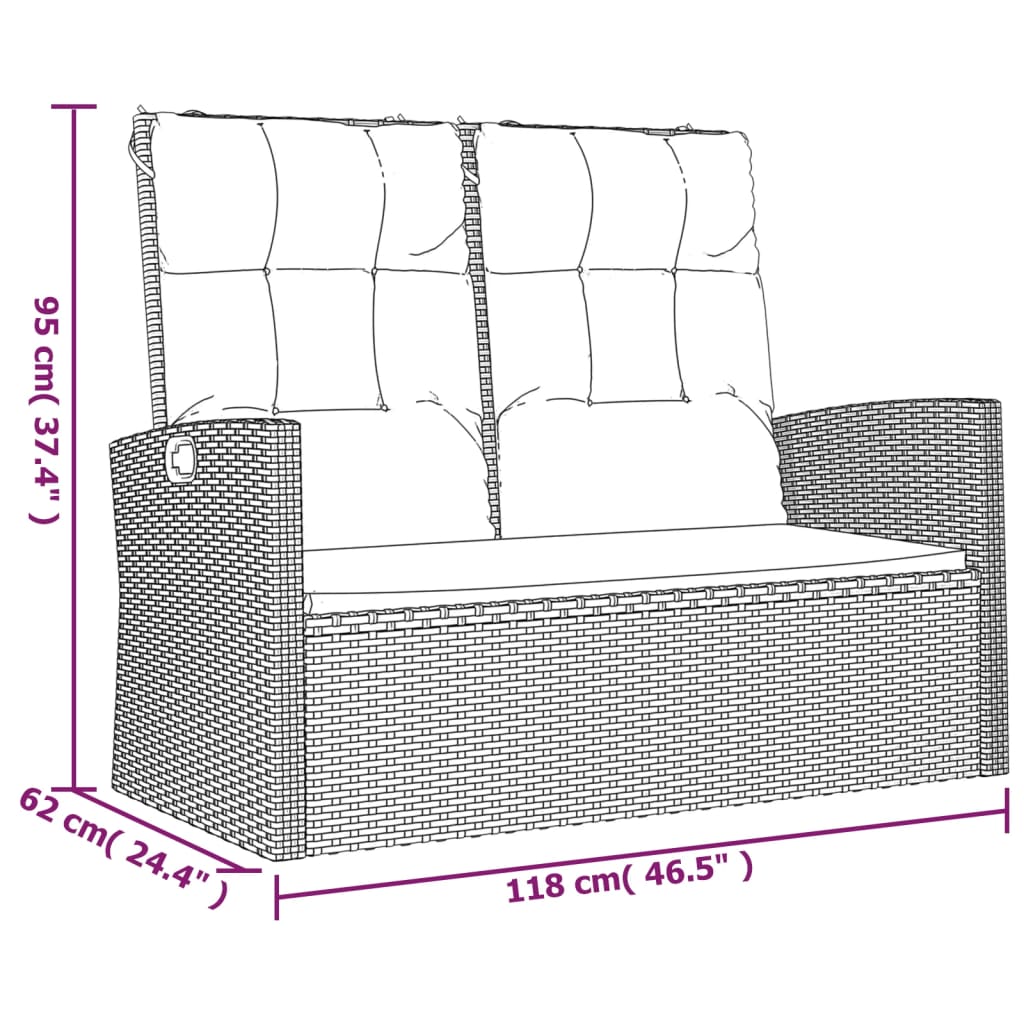 Panca Giardino Reclinabile con Cuscini 118cm Polyrattan Grigio | homemem39