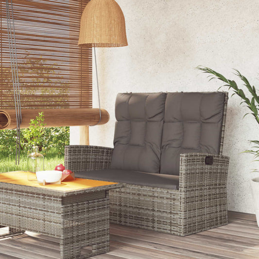Panca Giardino Reclinabile con Cuscini 118cm Polyrattan Grigio | homemem39
