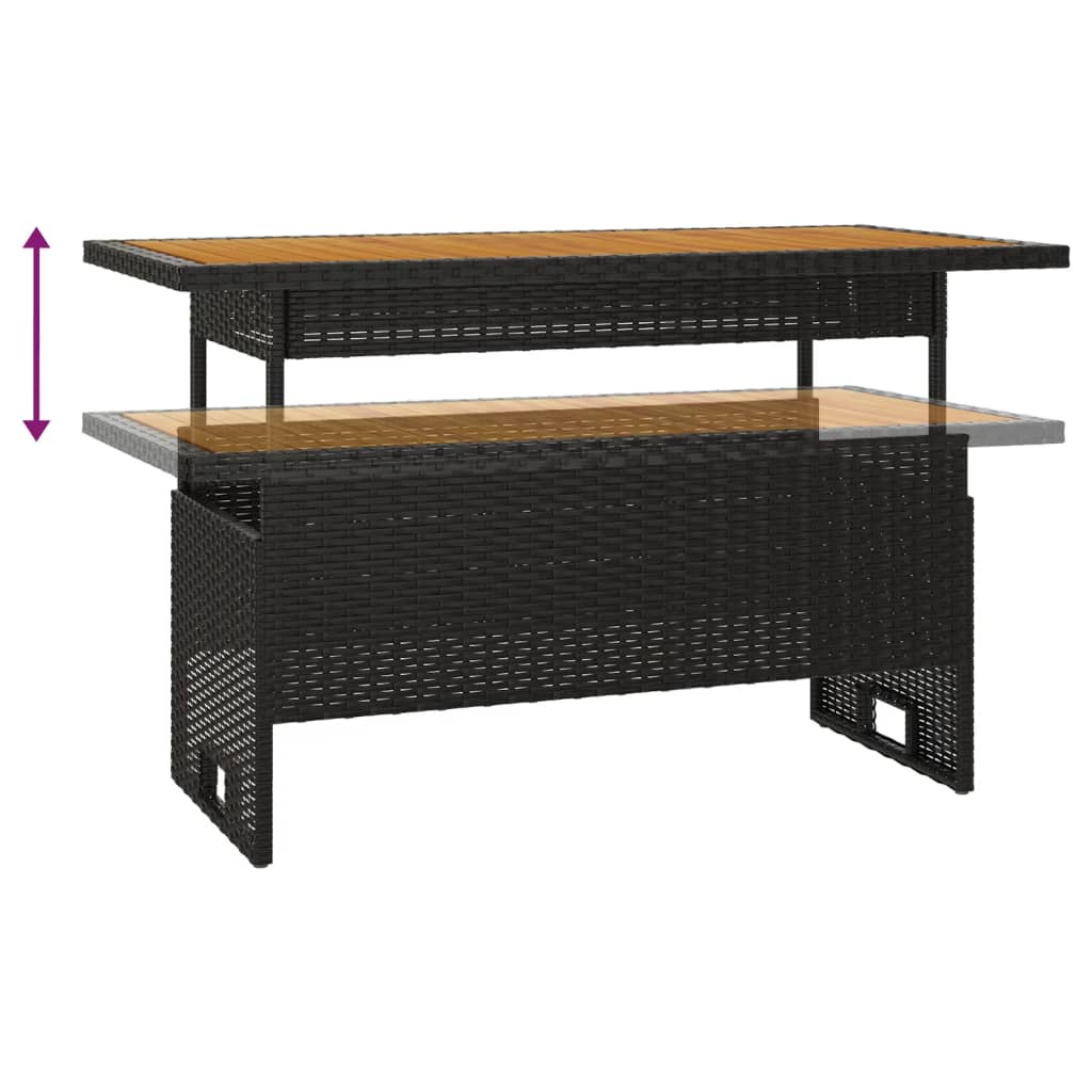 Tavolo Giardino Nero 100x50x43/63cm Massello Acacia Polyrattan | homemem39