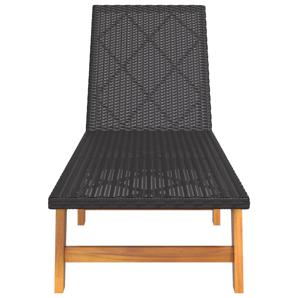 Deckchair 2pcs Black and Brown Polyrattan and Solid Acacia Wood