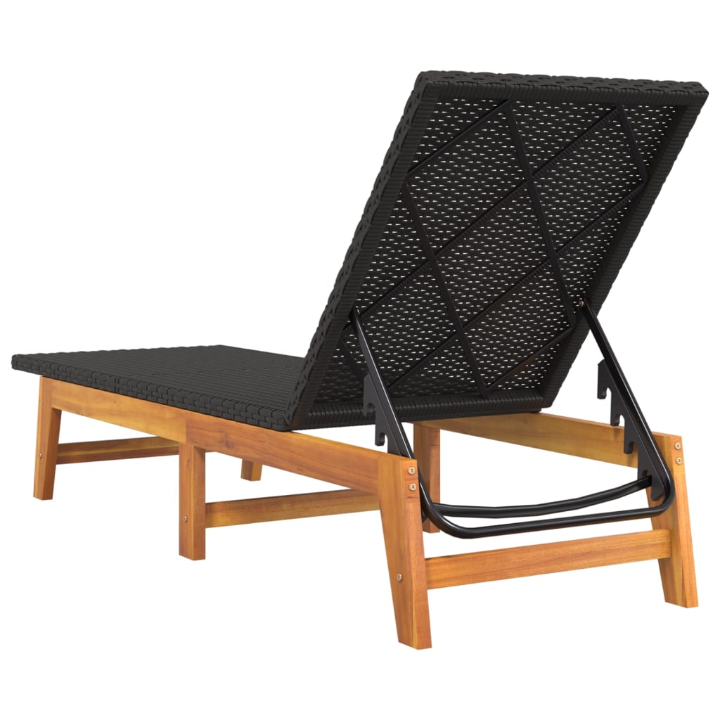 Deckchair 2pcs Black and Brown Polyrattan and Solid Acacia Wood