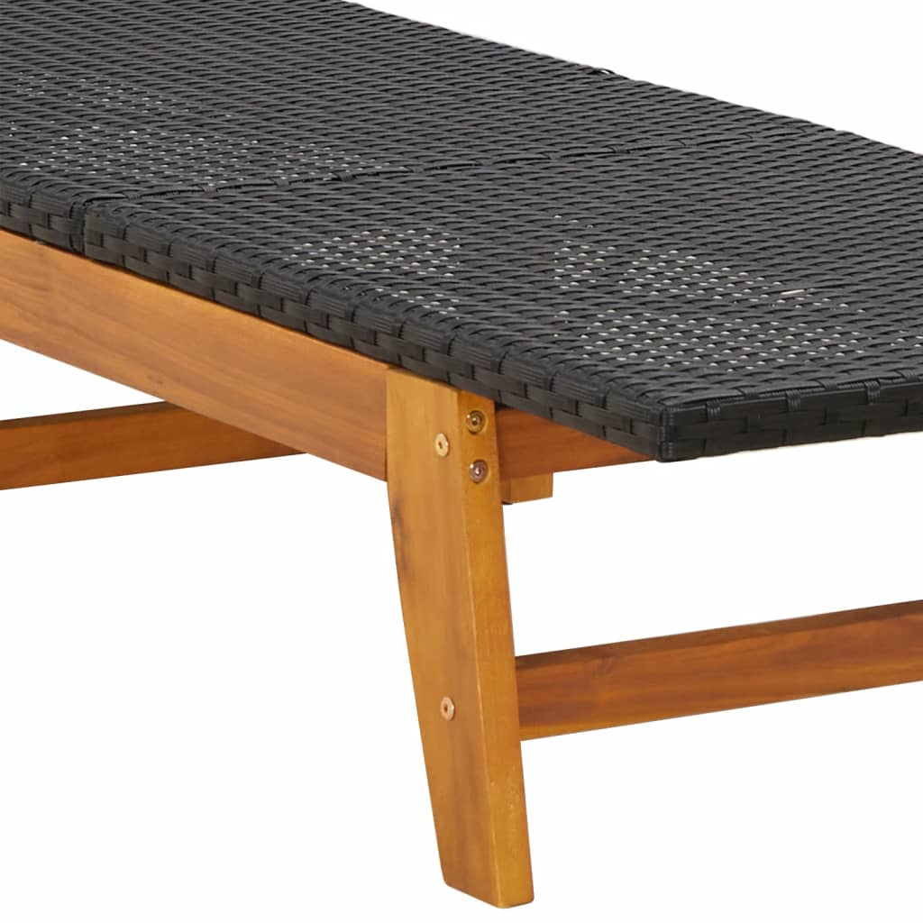 Deckchair 2pcs Black and Brown Polyrattan and Solid Acacia Wood