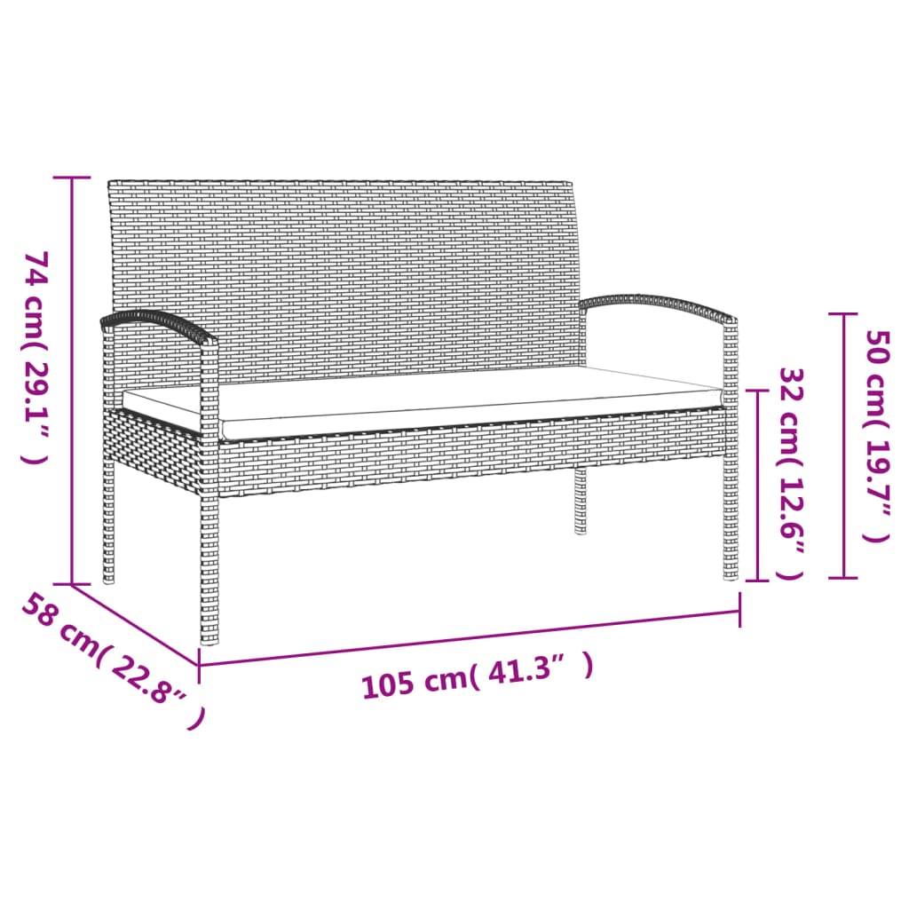 Panca da Giardino con Cuscino Marrone 105 cm in Polyrattan | homemem39