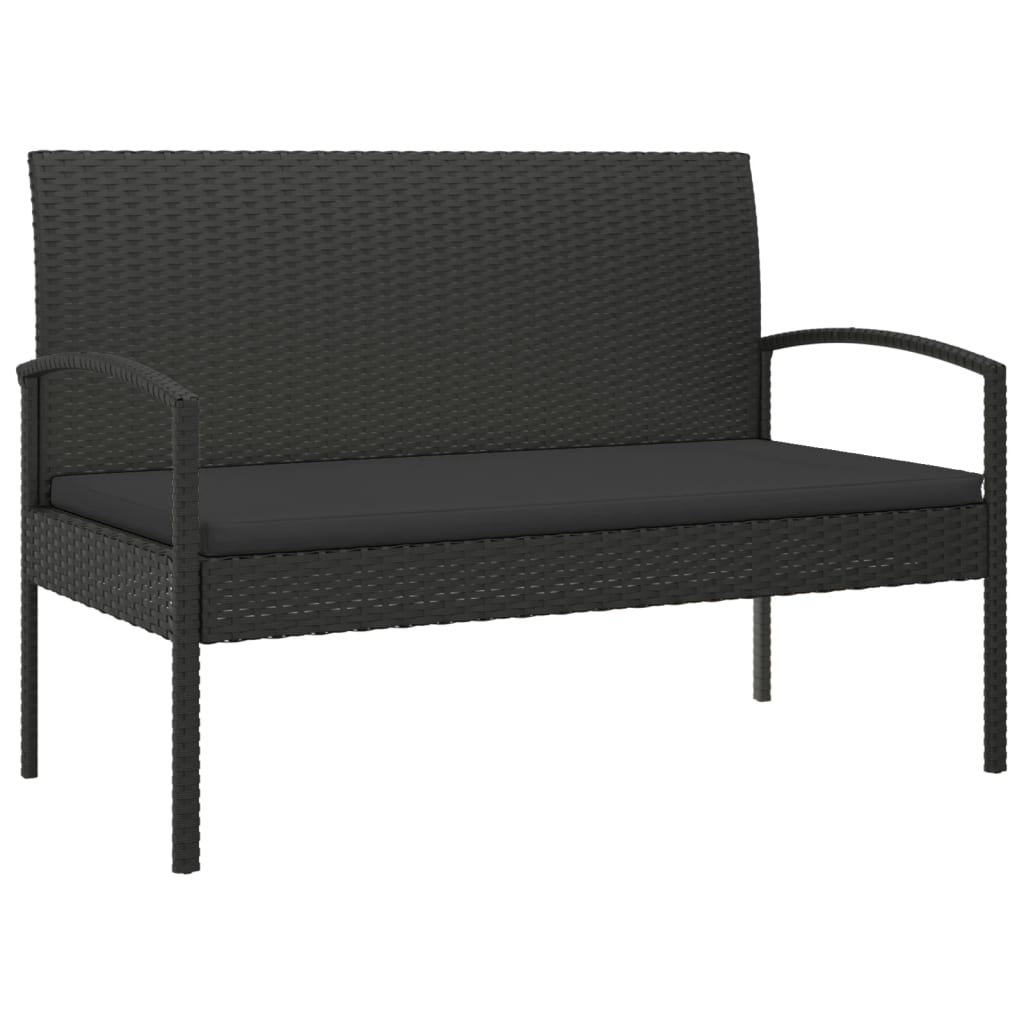 Panca da Giardino con Cuscino Nera 105 cm in Polyrattan | homemem39