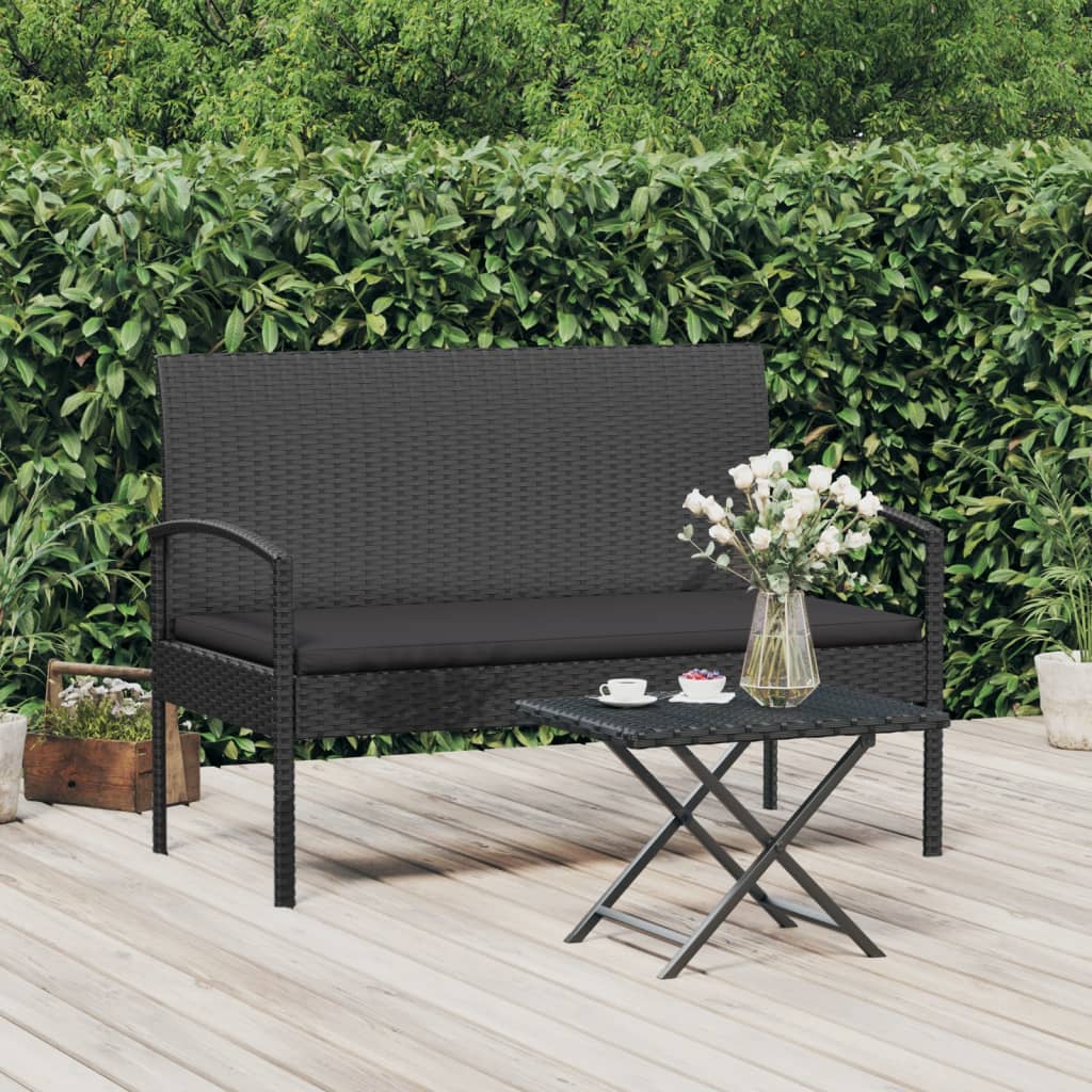 Panca da Giardino con Cuscino Nera 105 cm in Polyrattan | homemem39