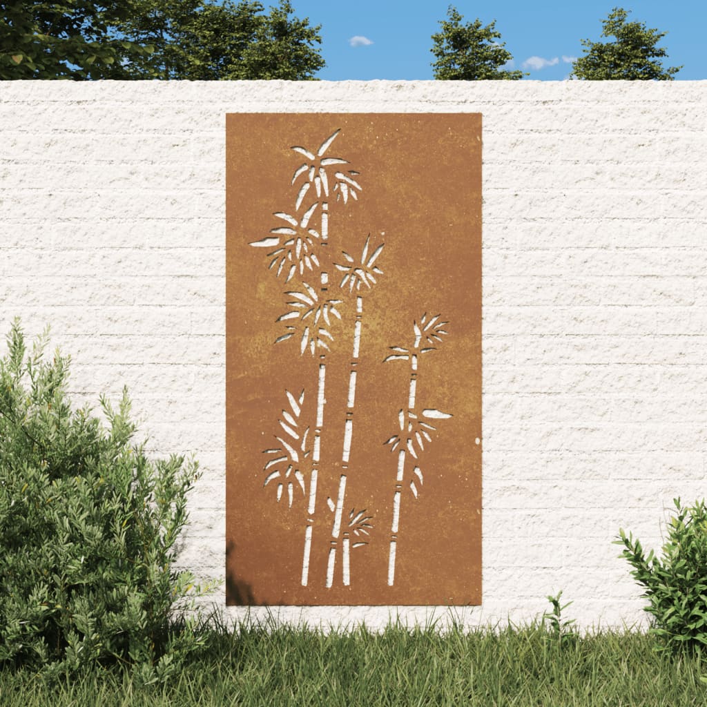 Decorazione Muro da Giardino 105x55 cm Bambù in Acciaio Corten - homemem39