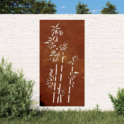 Decorazione Muro da Giardino 105x55 cm Bambù in Acciaio Corten