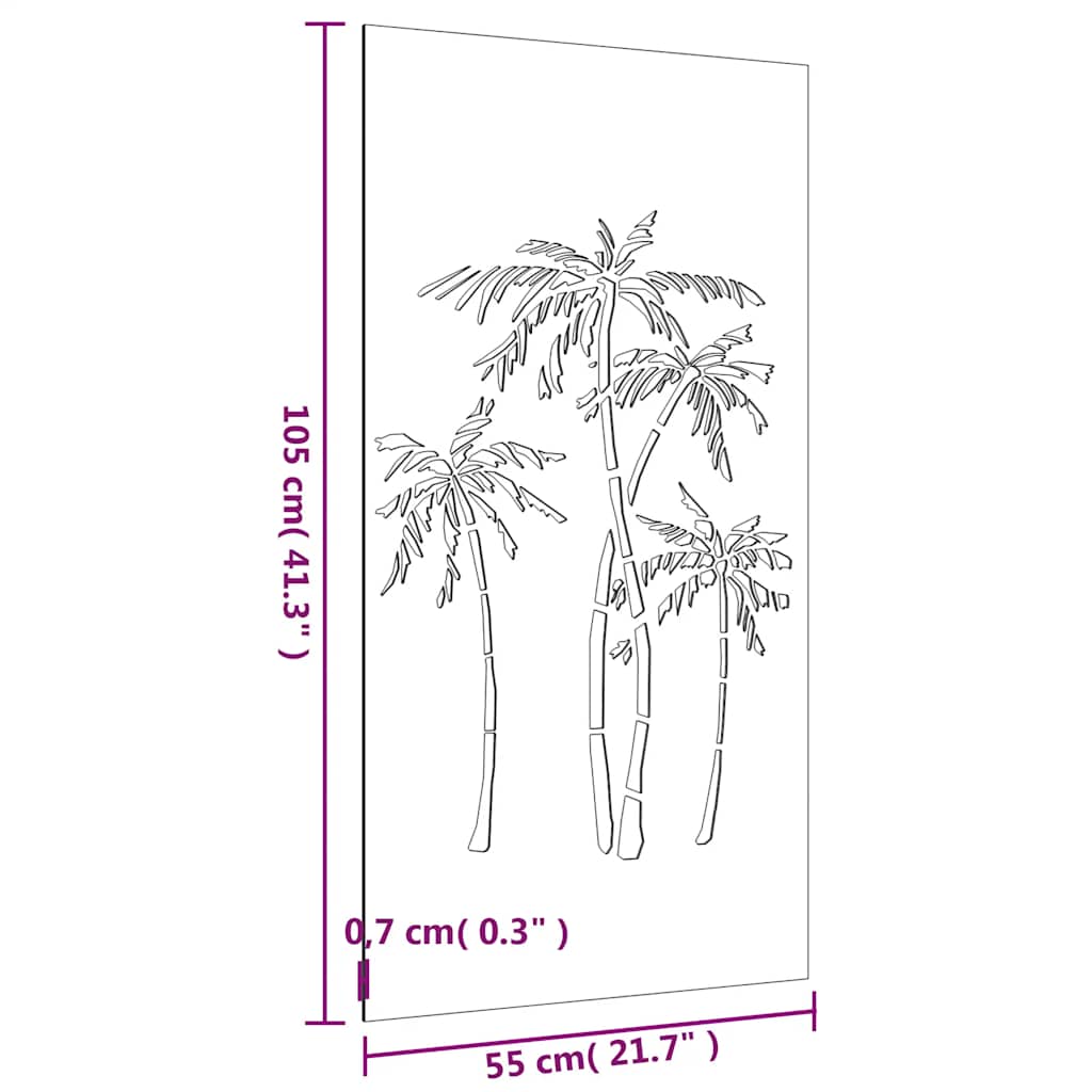 Decorazione Muro da Giardino 105x55 cm Palma in Acciaio Corten | homemem39