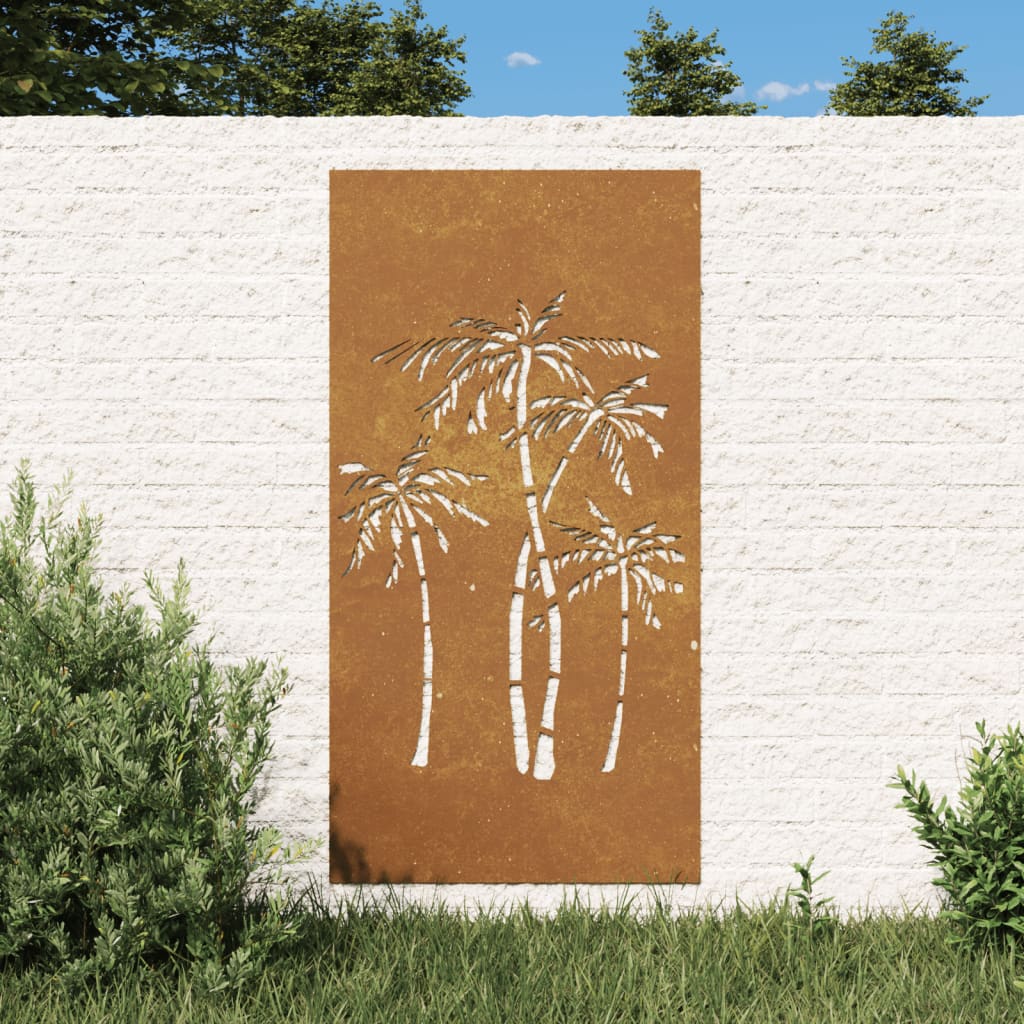 Decorazione Muro da Giardino 105x55 cm Palma in Acciaio Corten - homemem39
