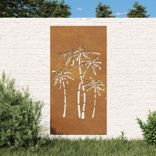Decorazione Muro da Giardino 105x55 cm Palma in Acciaio Corten - homemem39