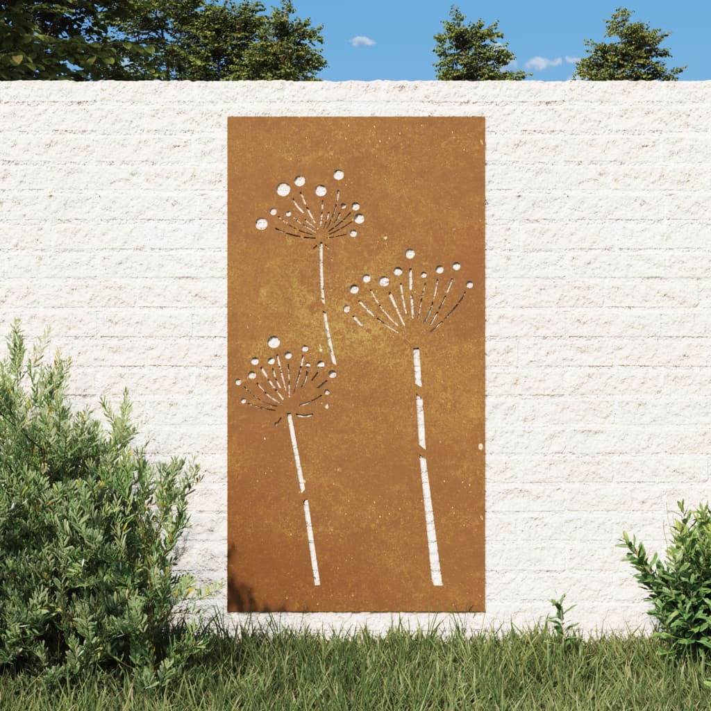 Decorazione Muro da Giardino 105x55 cm Fiore in Acciaio Corten - homemem39