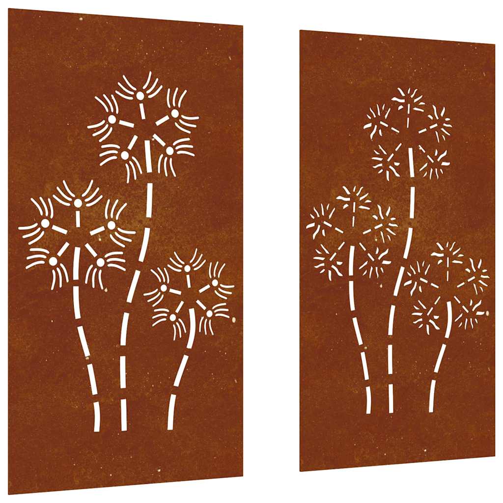 Decorazioni Muro da Giardino 2pz 105x55 cm Fiore Acciaio Corten | homemem39