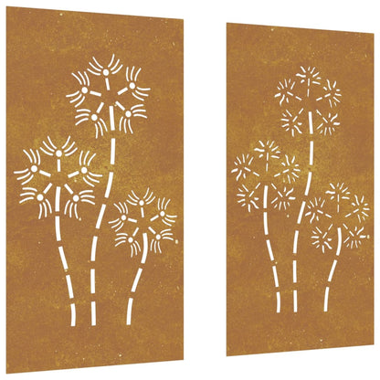 Decorazioni Muro da Giardino 2pz 105x55 cm Fiore Acciaio Corten - homemem39