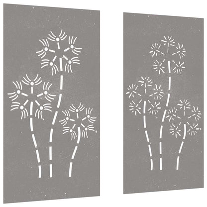 Decorazioni Muro da Giardino 2pz 105x55 cm Fiore Acciaio Corten | homemem39