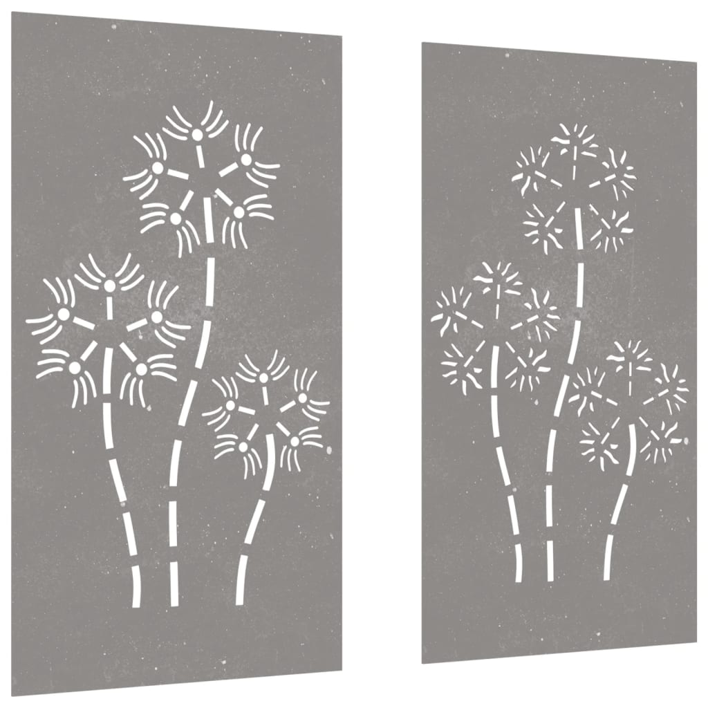 Decorazioni Muro da Giardino 2pz 105x55 cm Fiore Acciaio Corten - homemem39