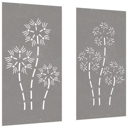 Decorazioni Muro da Giardino 2pz 105x55 cm Fiore Acciaio Corten - homemem39