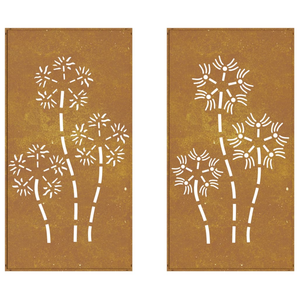 Decorazioni Muro da Giardino 2pz 105x55 cm Fiore Acciaio Corten - homemem39