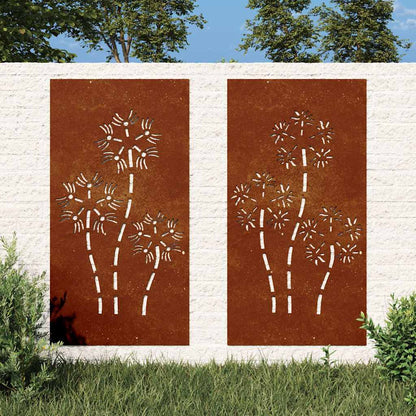 Decorazioni Muro da Giardino 2pz 105x55 cm Fiore Acciaio Corten | homemem39
