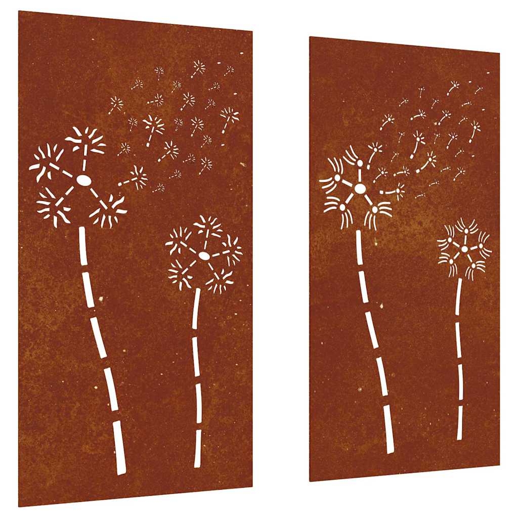 Decorazioni Muro da Giardino 2pz 105x55 cm Fiore Acciaio Corten | homemem39