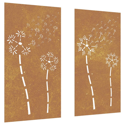 Decorazioni Muro da Giardino 2pz 105x55 cm Fiore Acciaio Corten - homemem39