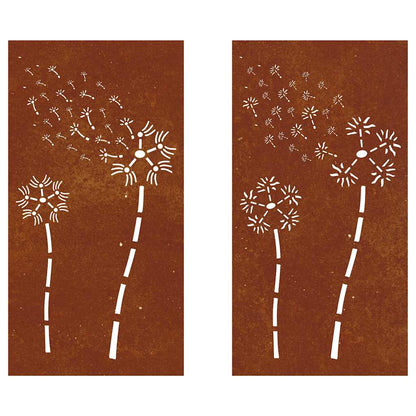 Decorazioni Muro da Giardino 2pz 105x55 cm Fiore Acciaio Corten | homemem39