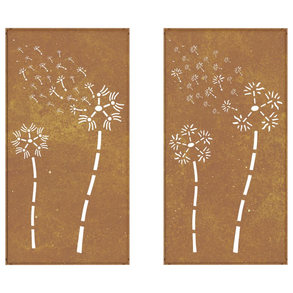 Decorazioni Muro da Giardino 2pz 105x55 cm Fiore Acciaio Corten - homemem39