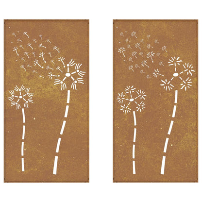 Decorazioni Muro da Giardino 2pz 105x55 cm Fiore Acciaio Corten - homemem39
