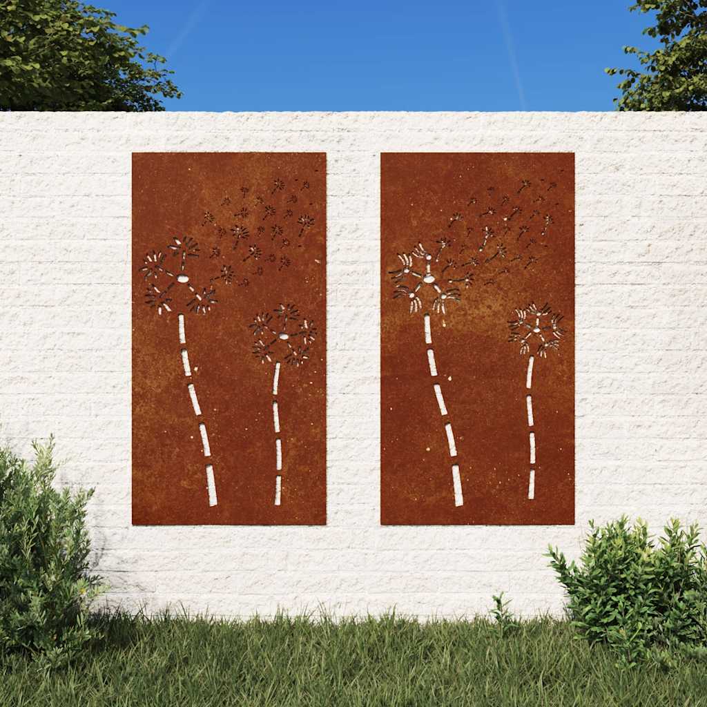 Decorazioni Muro da Giardino 2pz 105x55 cm Fiore Acciaio Corten | homemem39