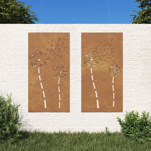 Decorazioni Muro da Giardino 2pz 105x55 cm Fiore Acciaio Corten - homemem39