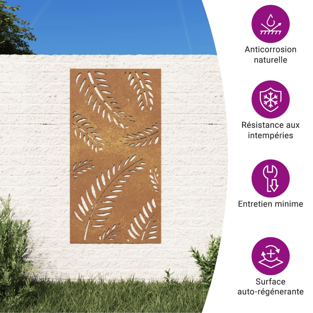 Decorazione Muro da Giardino 105x55 cm Foglia Acciaio Corten