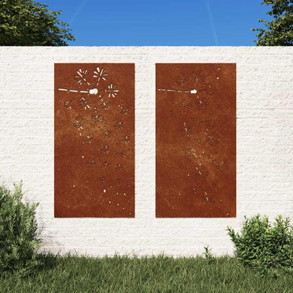 Decorazioni Muro da Giardino 2pz 105x55 cm Fiore Acciaio Corten | homemem39