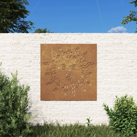 Decorazione Muro da Giardino 55x55 cm Sole in Acciaio Corten - homemem39
