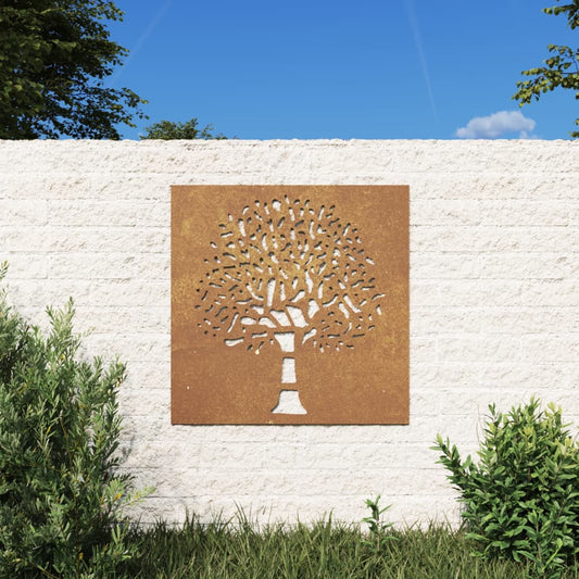 Decorazione Muro da Giardino 55x55 cm Albero in Acciaio Corten - homemem39