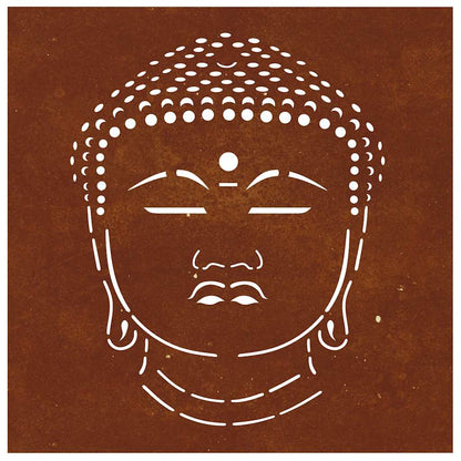 Decorazione Muro Giardino 55x55 cm Testa Buddha Acciaio Corten