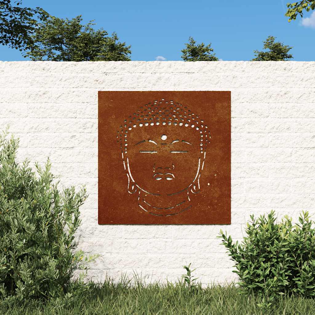 Decorazione Muro Giardino 55x55 cm Testa Buddha Acciaio Corten
