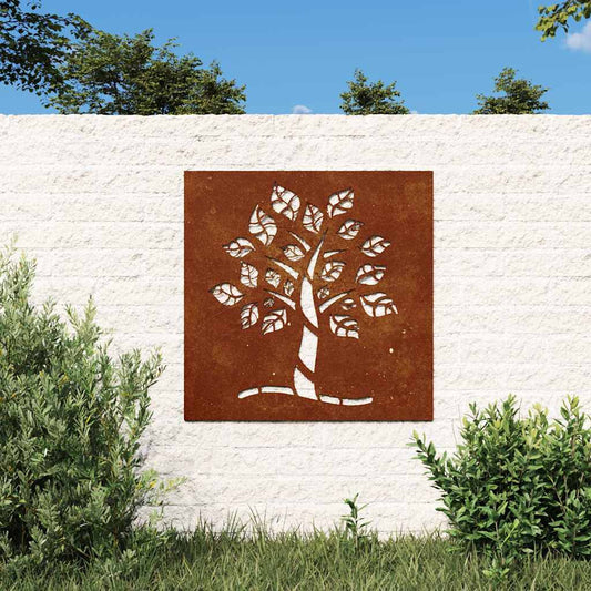 Decorazione Muro da Giardino 55x55 cm Albero in Acciaio Corten