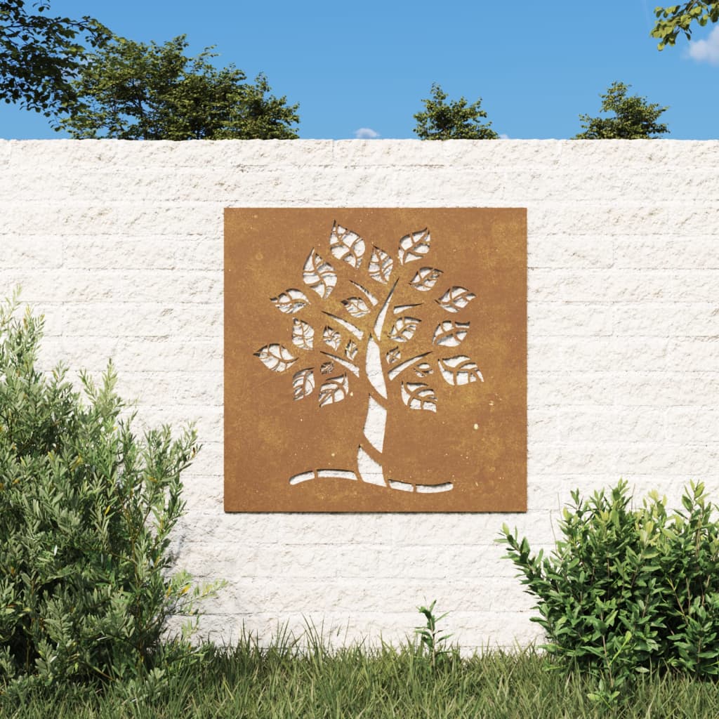 Decorazione Muro da Giardino 55x55 cm Albero in Acciaio Corten - homemem39
