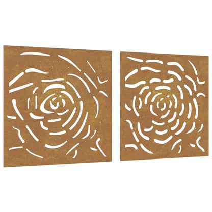 Decorazioni Muro Giardino 2 pz 55x55 cm Rosa in Acciaio Corten - homemem39