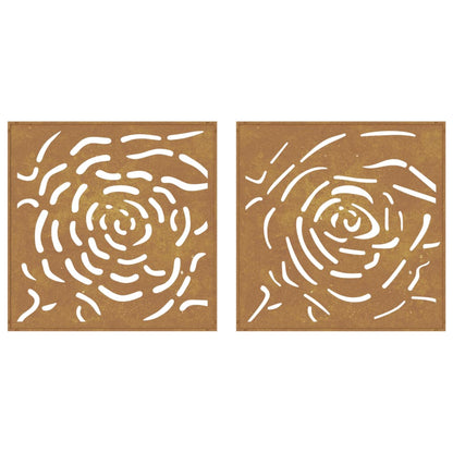 Decorazioni Muro Giardino 2 pz 55x55 cm Rosa in Acciaio Corten - homemem39