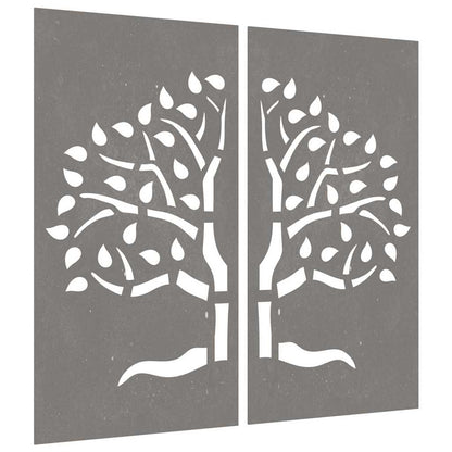 Decorazioni Muro Giardino 2 pz 105x55 cm Albero Acciaio Corten | homemem39