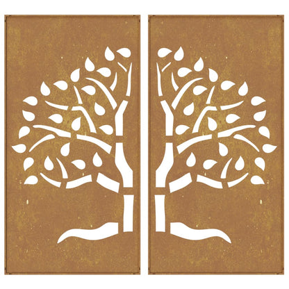 Decorazioni Muro Giardino 2 pz 105x55 cm Albero Acciaio Corten - homemem39