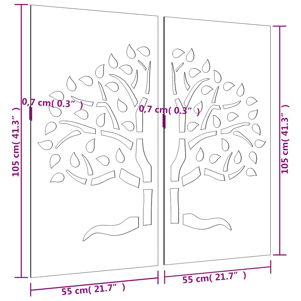 Decorazioni Muro Giardino 2 pz 105x55 cm Albero Acciaio Corten | homemem39