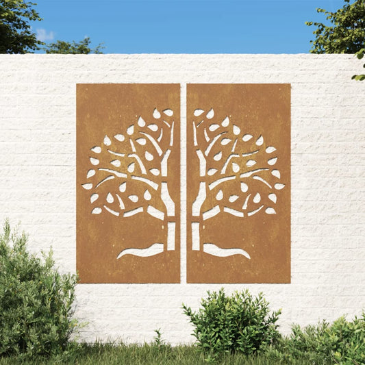 Decorazioni Muro Giardino 2 pz 105x55 cm Albero Acciaio Corten - homemem39