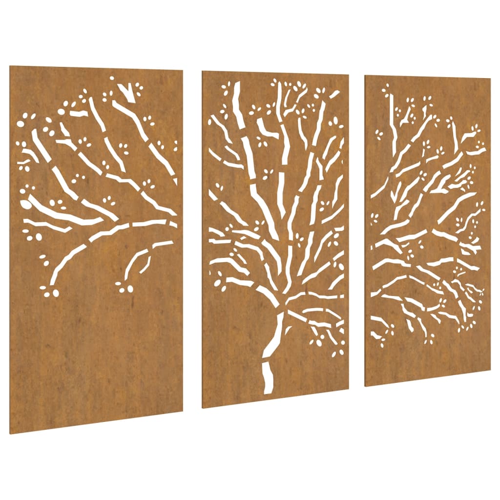 Decorazioni Muro Giardino 3pz 105x55 cm Albero Acciaio Corten