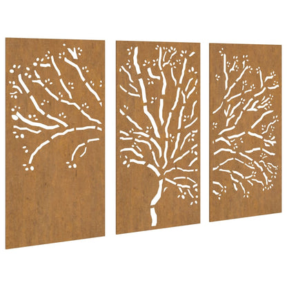 Decorazioni Muro Giardino 3pz 105x55 cm Albero Acciaio Corten
