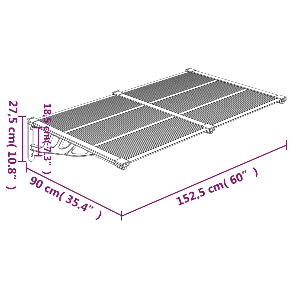 Black and Transparent Door Canopy 152.5x90 cm Polycarbonate