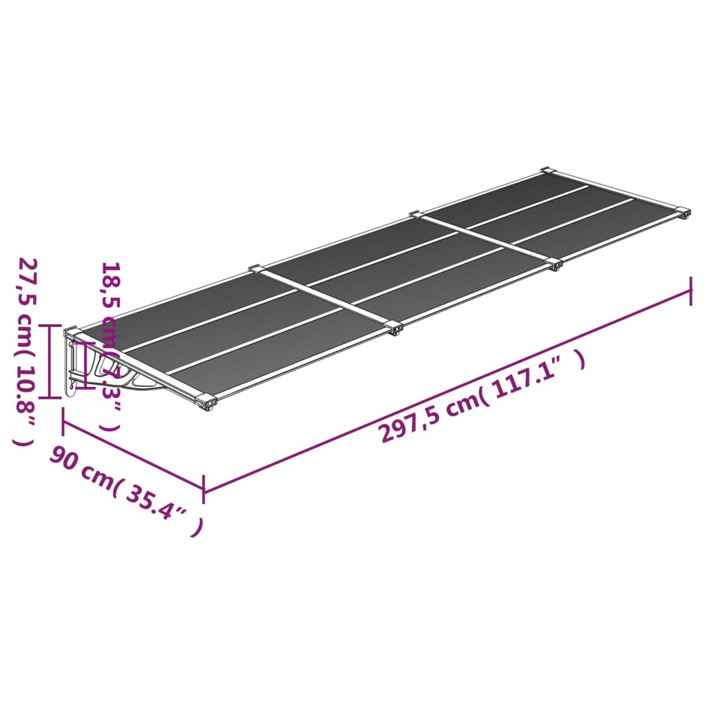 Tettoia per Porta Nero e Trasparente 297,5x90 cm Policarbonato - homemem39